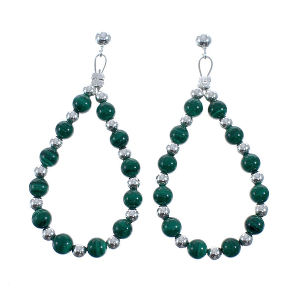 Sterling Silver Malachite Bead Post Dangle Earrings AX128078